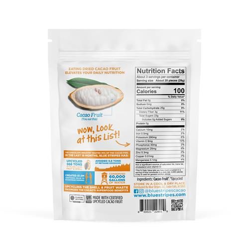 Gummies de super-fruits de cacao séché Blue Stripes, 90 g
