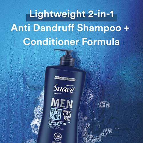 Shampooing et revitalisant antipelliculaire 2 en 1 Suave Men Classic Clean 828 ml