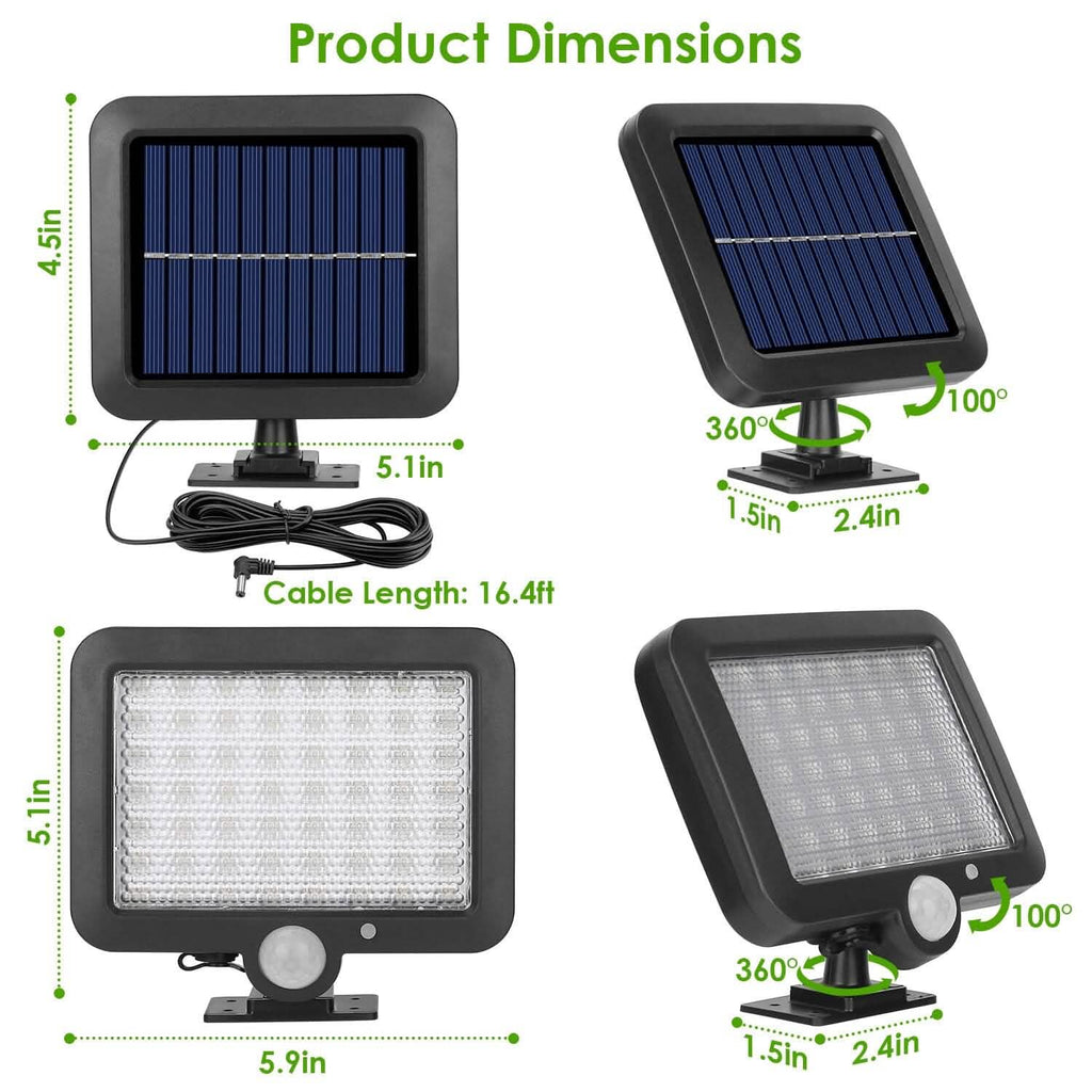 Projecteur de sécurité solaire extérieur 56 LED