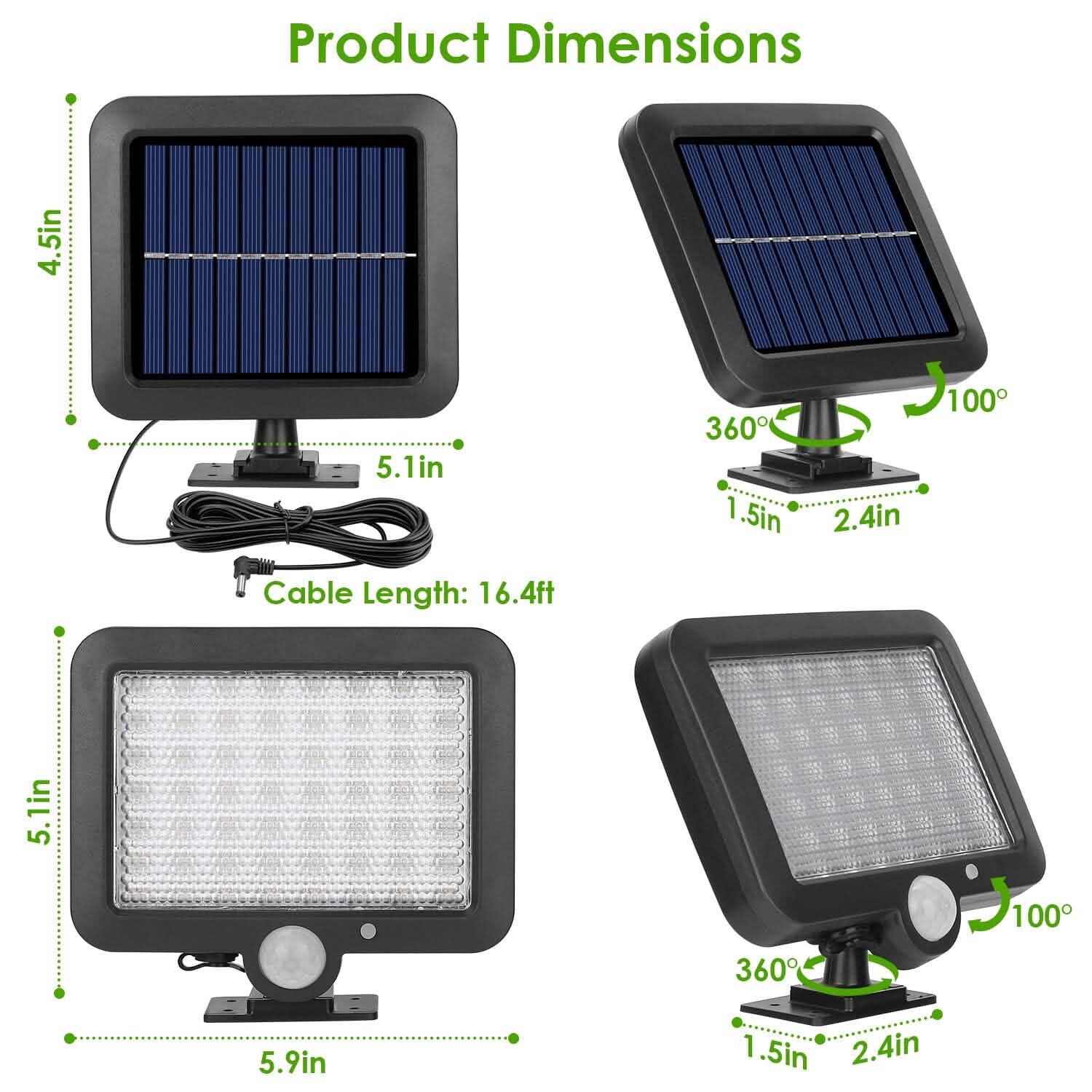 Projecteur de sécurité solaire extérieur 56 LED