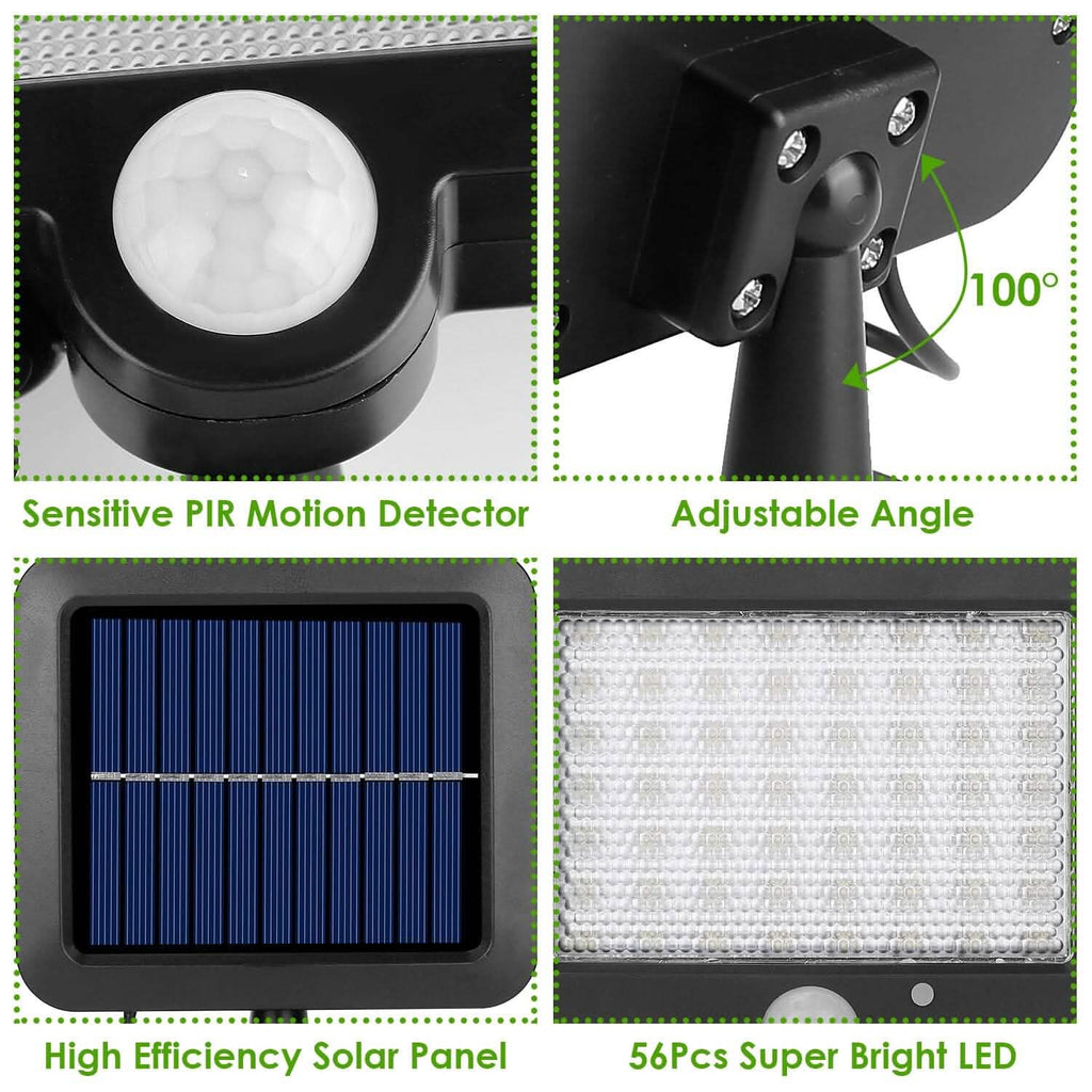 Projecteur de sécurité solaire extérieur 56 LED