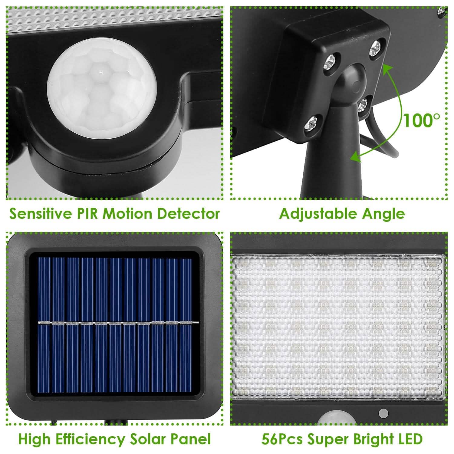 Projecteur de sécurité solaire extérieur 56 LED