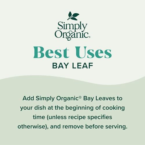 Simply Organic Feuilles de Laurier Entières, Pot en Verre de 4 g, Casher, Arôme Doux et Terreux, Sans ETO, Sans OGM