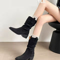 Bottes courtes plissées en cuir de vachette style western pour femme, collection automne