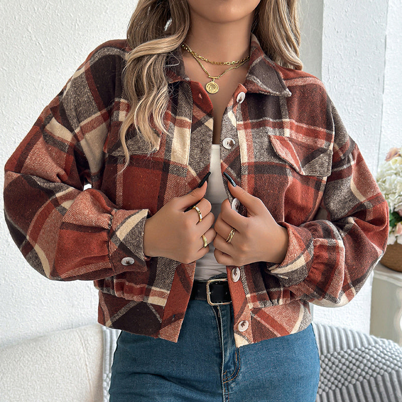 Surchemise à Carreaux – Veste Chemise Boutonnée à Manches Longues pour Femme