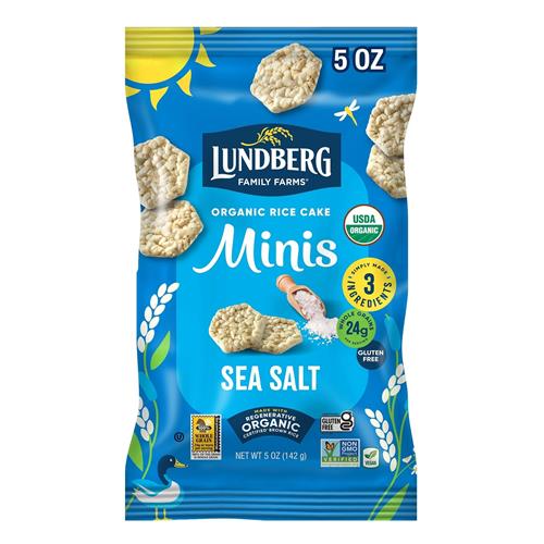 Mini-galettes de riz biologiques Lundberg, sel marin original – Mini-galettes de riz, collations saines pour adultes et enfants, collations végétaliennes, sans gluten, aliments sains pour les petites faims et les trempettes, 142 g