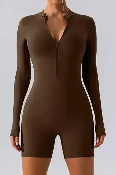 Combinaison-short active à manches longues et demi-zip