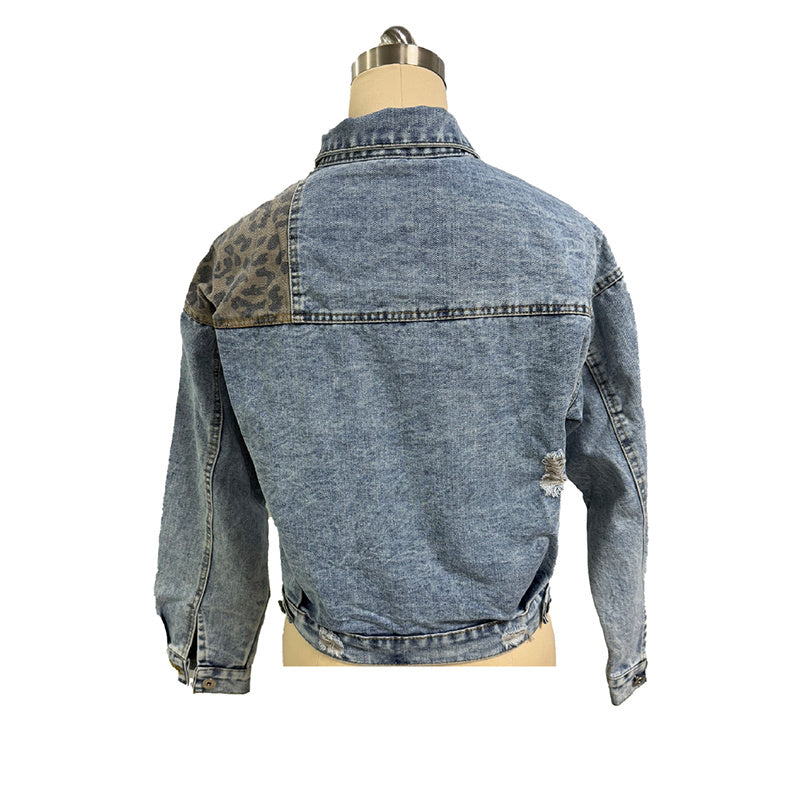 Veste en jean courte déchirée pour femme