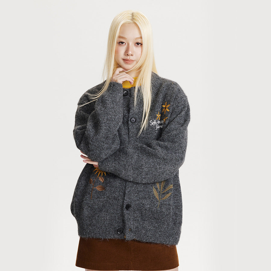 Cardigan pull brodé fleuri rétro pour femme