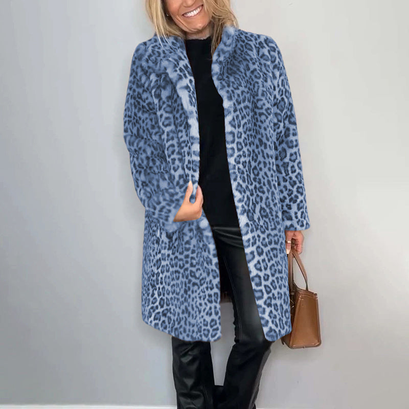 Veste mi-longue doublée polaire imprimé léopard – Coupe ample et confortable