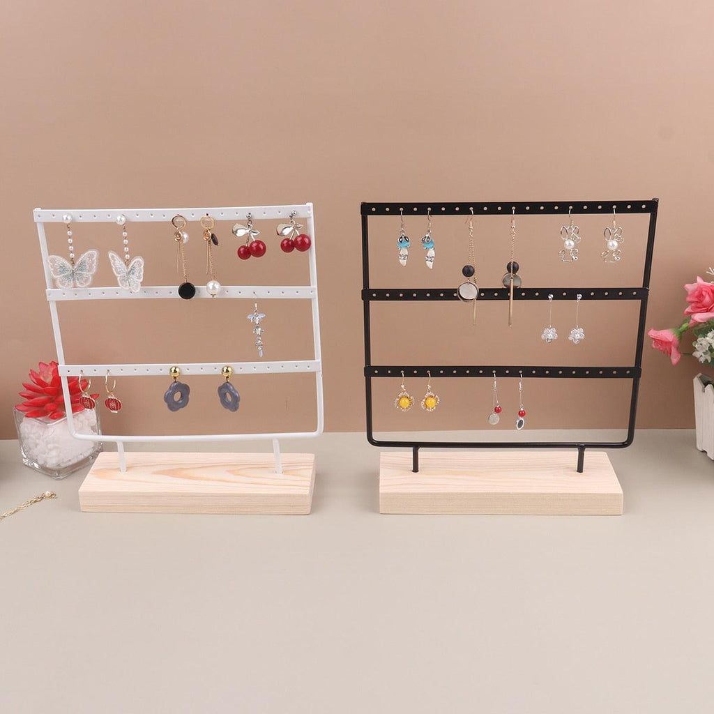 Support de présentation de bijoux à 57 trous, organisateur de boucles d'oreilles, pendentifs, bracelets, support de bijoux avec base en bois, étagère de rangement pour boucles d'oreilles, organisateur de boucles d'oreilles, présentoir de bijoux