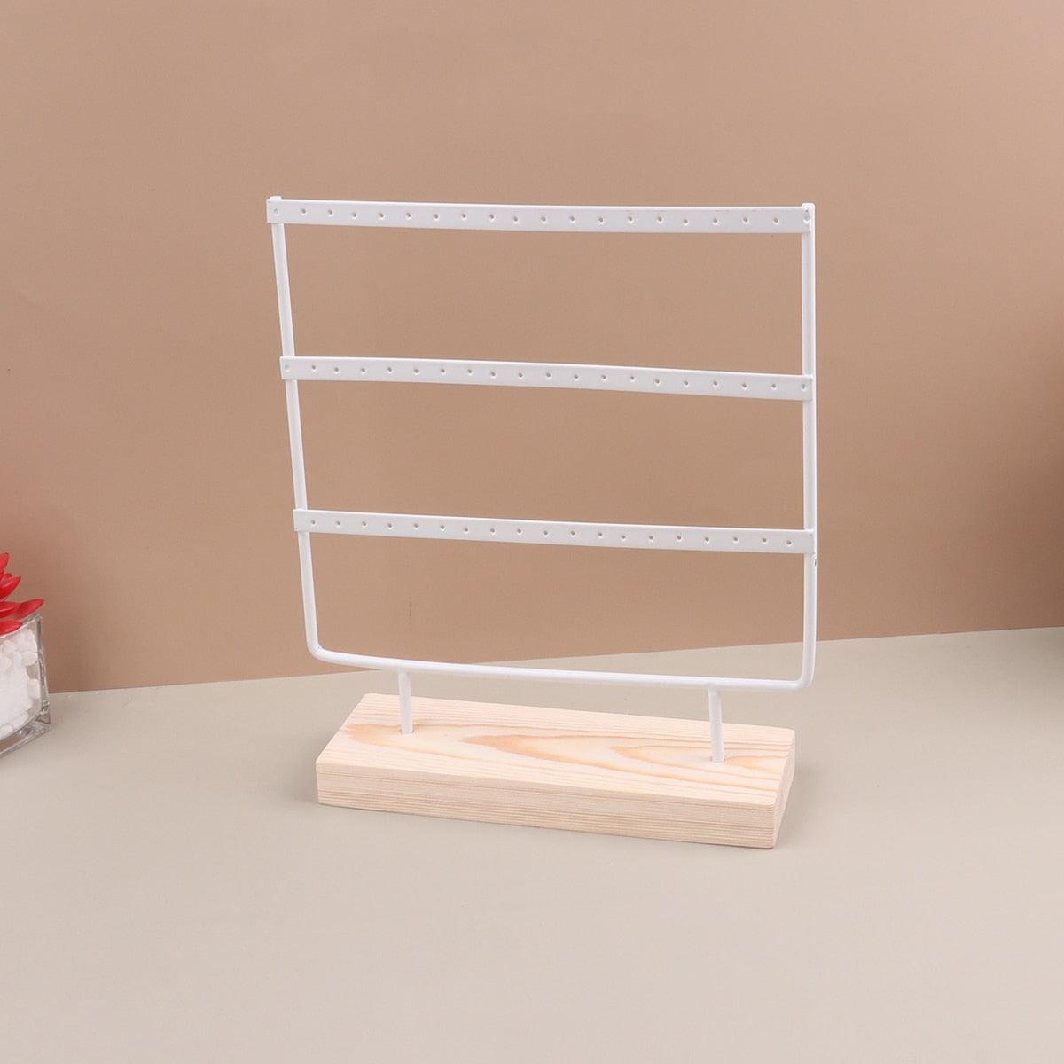 Support de présentation de bijoux à 57 trous, organisateur de boucles d'oreilles, pendentifs, bracelets, support de bijoux avec base en bois, étagère de rangement pour boucles d'oreilles, organisateur de boucles d'oreilles, présentoir de bijoux