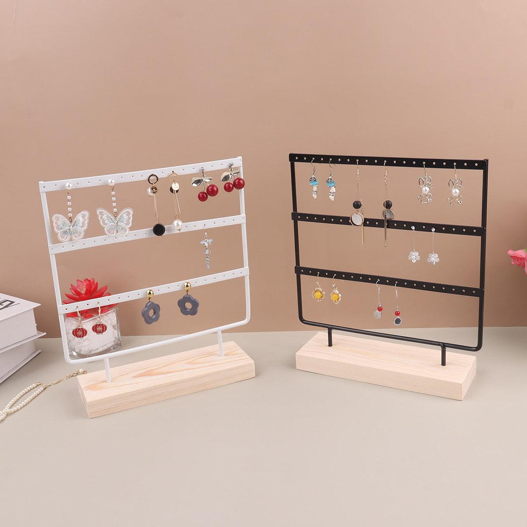 Support de présentation de bijoux à 57 trous, organisateur de boucles d'oreilles, pendentifs, bracelets, support de bijoux avec base en bois, étagère de rangement pour boucles d'oreilles, organisateur de boucles d'oreilles, présentoir de bijoux