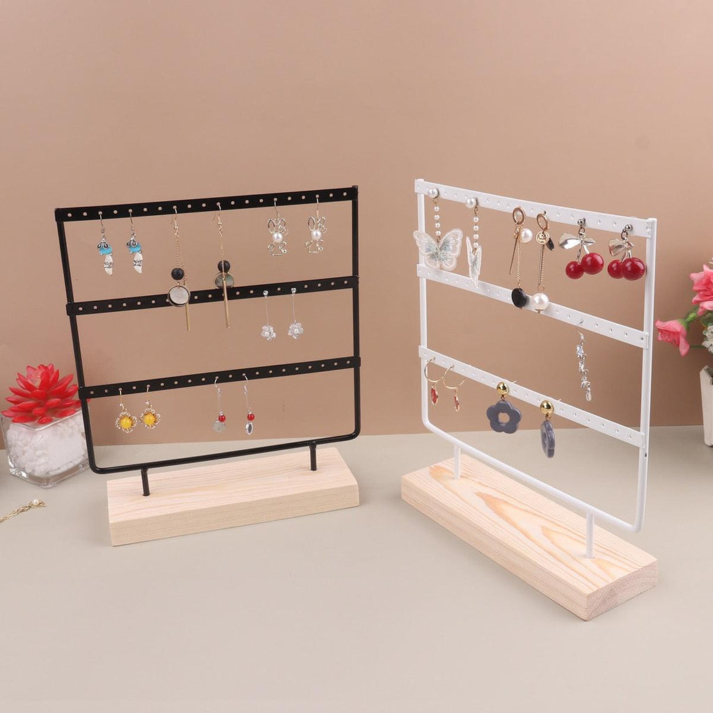 Support de présentation de bijoux à 57 trous, organisateur de boucles d'oreilles, pendentifs, bracelets, support de bijoux avec base en bois, étagère de rangement pour boucles d'oreilles, organisateur de boucles d'oreilles, présentoir de bijoux