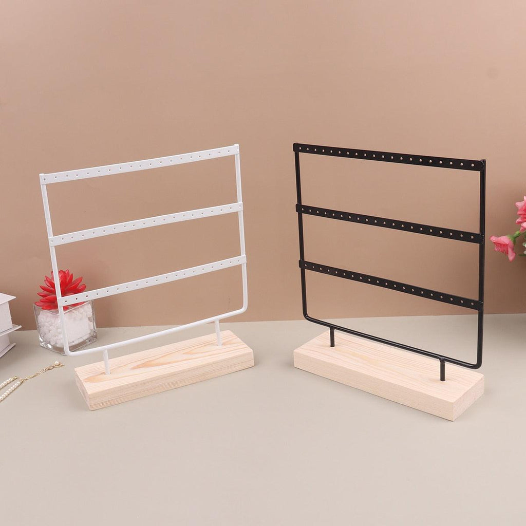 Support de présentation de bijoux à 57 trous, organisateur de boucles d'oreilles, pendentifs, bracelets, support de bijoux avec base en bois, étagère de rangement pour boucles d'oreilles, organisateur de boucles d'oreilles, présentoir de bijoux