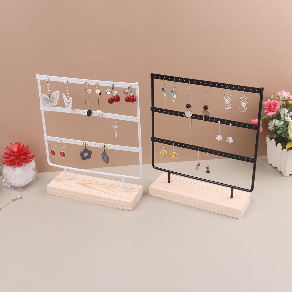 Support de présentation de bijoux à 57 trous, organisateur de boucles d'oreilles, pendentifs, bracelets, support de bijoux avec base en bois, étagère de rangement pour boucles d'oreilles, organisateur de boucles d'oreilles, présentoir de bijoux