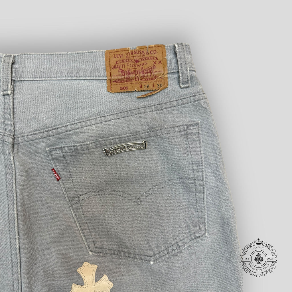 Jean Chrome Hearts à patchs croisés blancs/crèmes