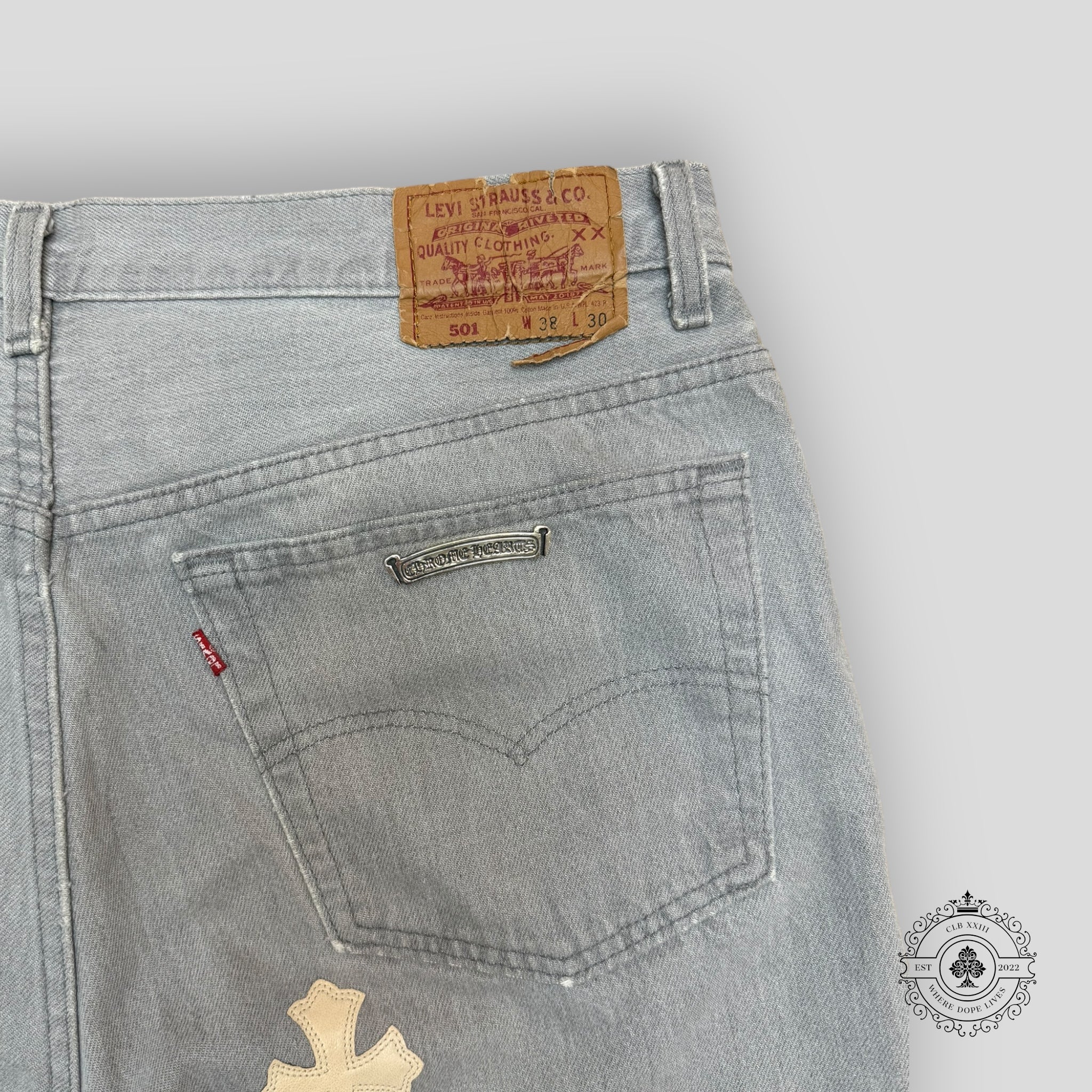 Jean Chrome Hearts à patchs croisés blancs/crèmes