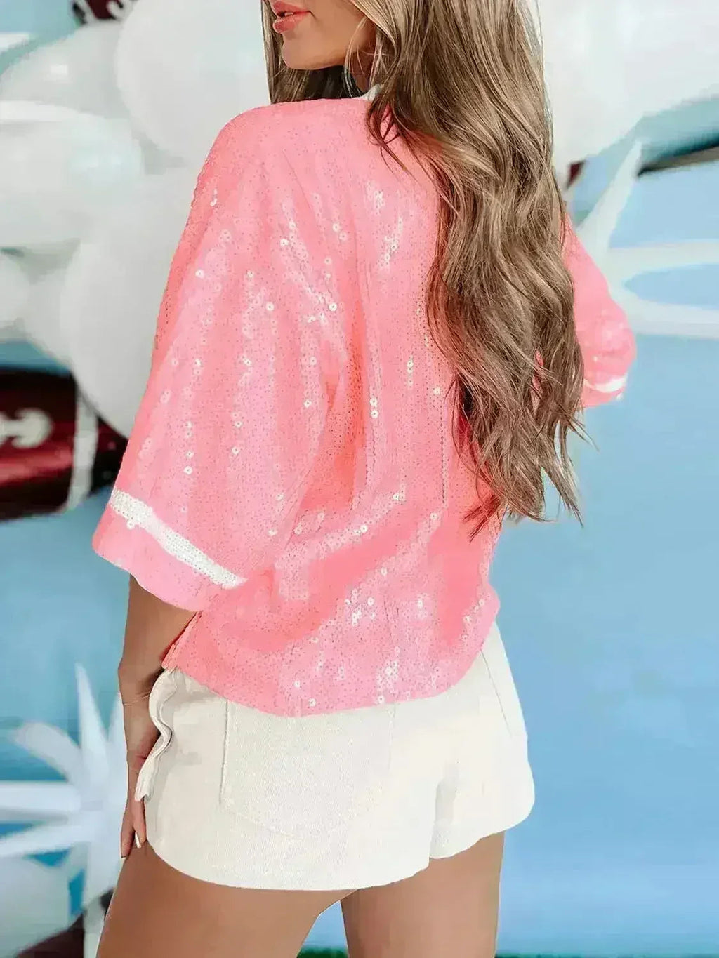 Haut de football à paillettes – Blouse étincelante à demi-manches | Femstylo