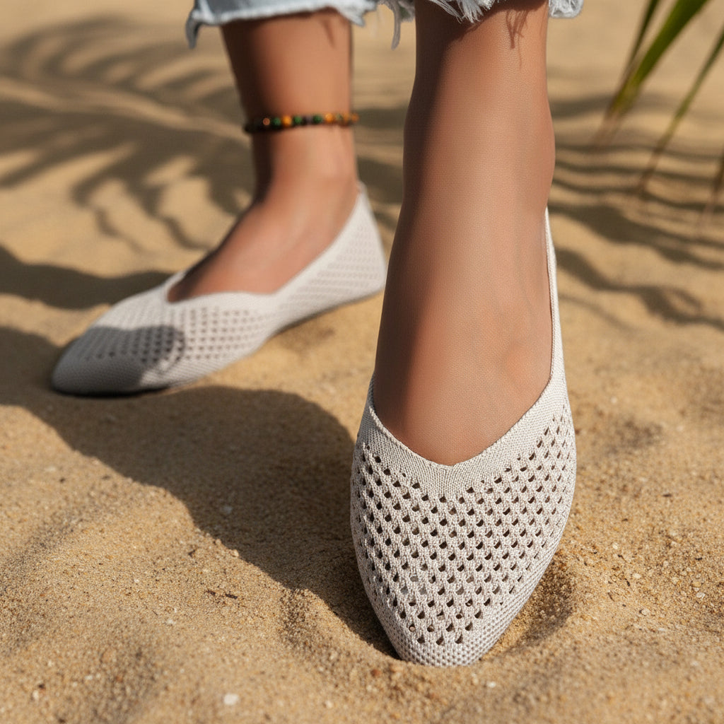 Mocassins plats décontractés pour femme en tricot Flyknit à bout pointu