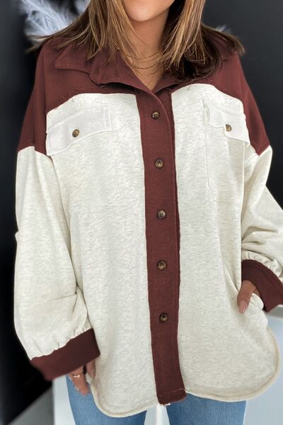 Veste moderne pour femme avec col contrastant unique, poches et fermeture boutonnée
