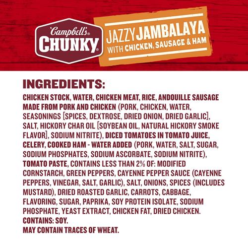 Soupe Campbell's Chunky, Jambalaya Jazzy avec poulet, saucisse et jambon, boîte de 527 g