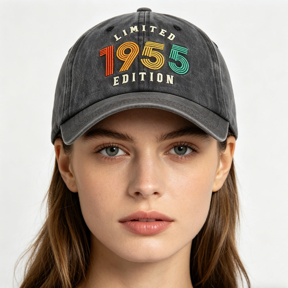 Casquette de baseball vintage brodée édition limitée 1955 – Chapeau rétro délavé et vieilli