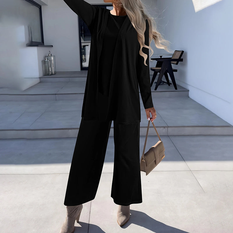 Ensemble Lounge 3 Pièces Taille Plus Femme – Cardigan, Gilet & Pantalon Large