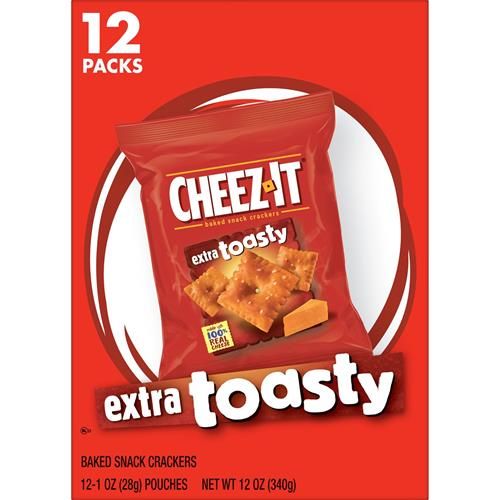 Crackers au fromage Cheez-It, crackers cuits au four, snacks pour le bureau et les enfants, extra grillés, boîte de 340g (12 paquets)