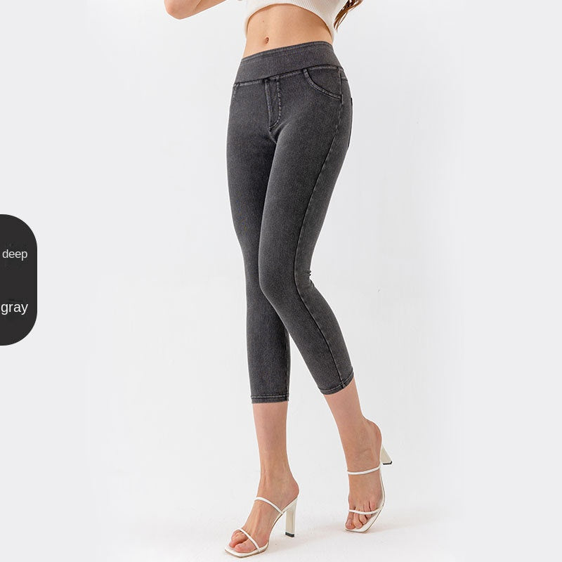 Pantacourt en jean de yoga pour femme, taille basse, coupe ajustée, très élastique, contrôle du ventre, pantalon décontracté de fitness