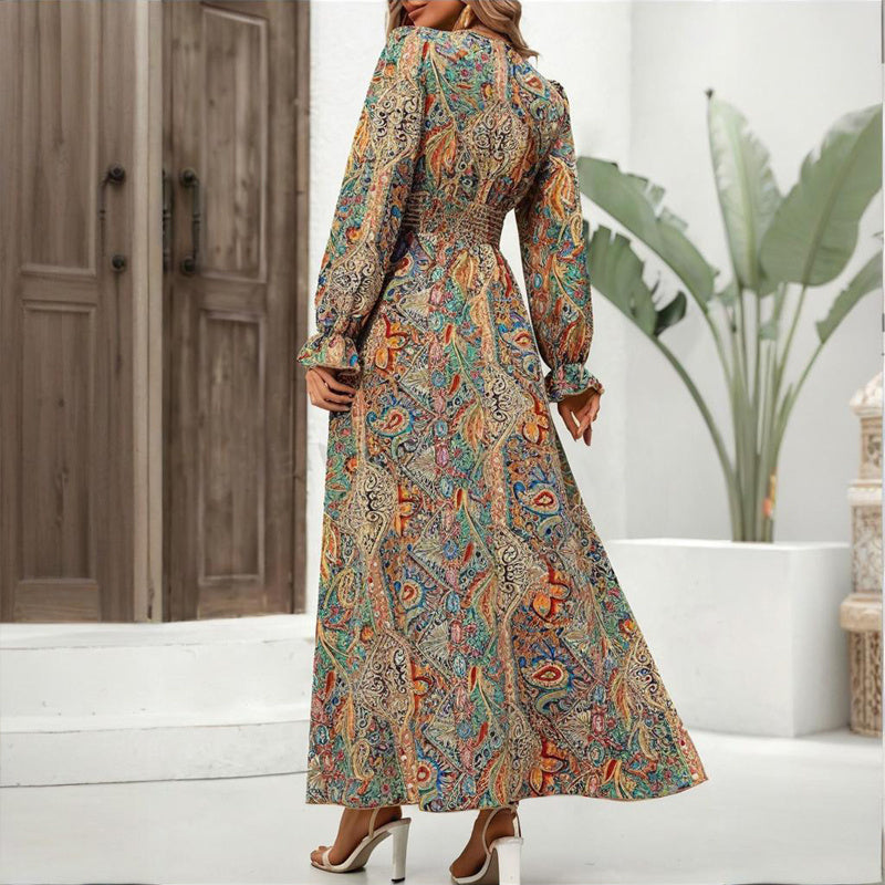 Robe longue à imprimé géométrique rétro
