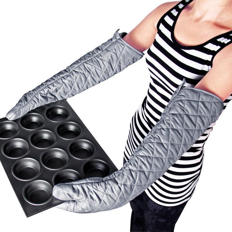 Gants de cuisine de 58 cm de long, résistants à la chaleur, en coton pour barbecue, cuisson et pâtisserie. Accessoires de cuisine, gants de cuisine résistants à la chaleur, utilisables pour le grill, la cuisine et le barbecue.