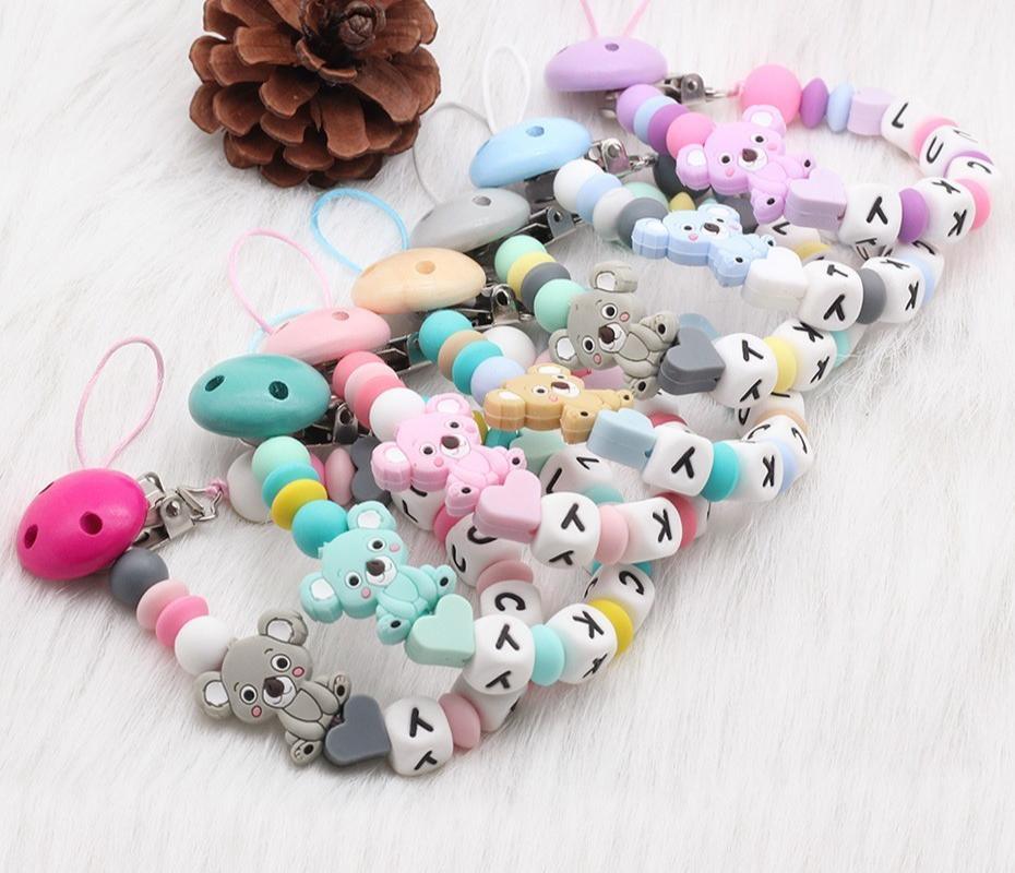 Attaches-tétines personnalisés faits main modernes, Chaînes de tétine en silicone, Attaches-tétines en bois pour bébés et enfants