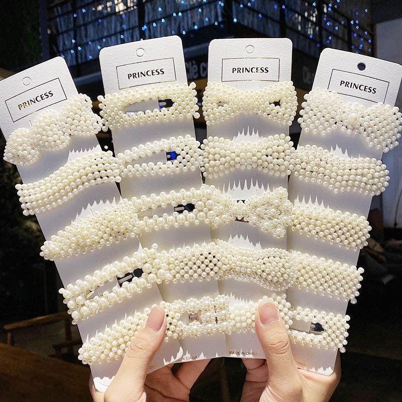 Ensemble de 5/8 pinces à cheveux élégantes pour femmes et filles, perles d'imitation, géométriques, douces, ornements, clips, barrettes, magnifiques accessoires de mode pour femmes