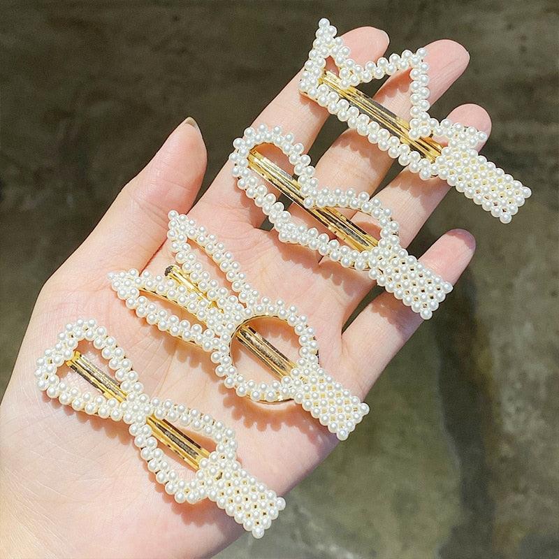 Ensemble de 5/8 pinces à cheveux élégantes pour femmes et filles, perles d'imitation, géométriques, douces, ornements, clips, barrettes, magnifiques accessoires de mode pour femmes