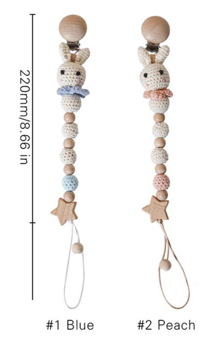 Chaîne de sucette moderne faite à la main, chaînes de dentition pour bébé, perles de panda en crochet, clips en bois, petite tige en bois pour enfants