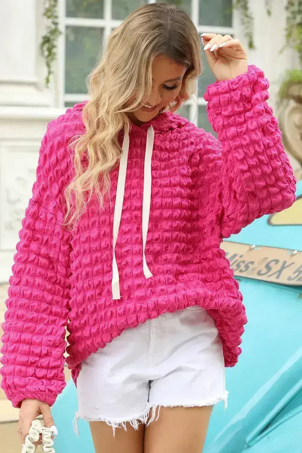Sweat à capuche Rose Bubble Texturé Gaufre