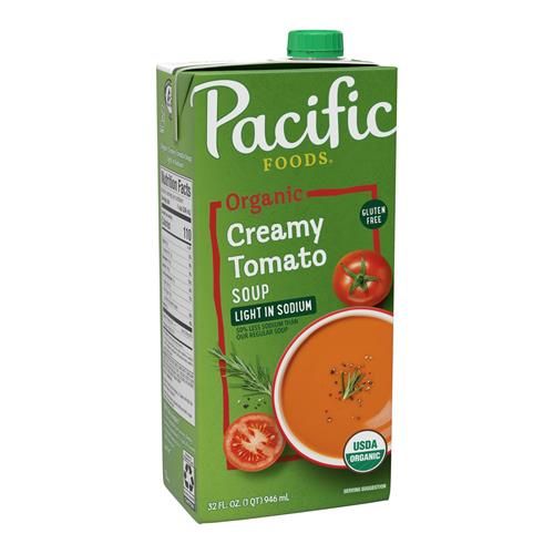 Soupe à la tomate biologique crémeuse faible en sodium de Pacific Foods, carton de 946 ml