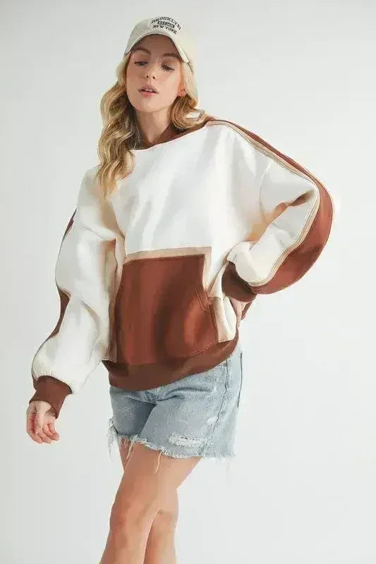 Sweat à capuche color block - Sweat-shirt à poche kangourou | Femstylo