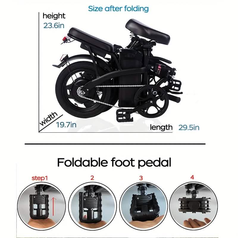 Vélo électrique pliant 14" 48V Léger E-Bike Charge 150 kg 30 km/h Autonomie 45 km