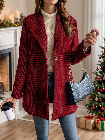 Veste boutonnée à col écossais et manches longues pour femme – Un vêtement d'extérieur classique et léger pour tous les jours