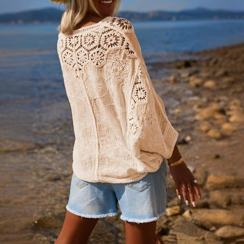 Cardigan col V en dentelle bohème