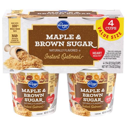 Gobelets de gruau instantané à l'érable et cassonade Kroger – Paquet de 4