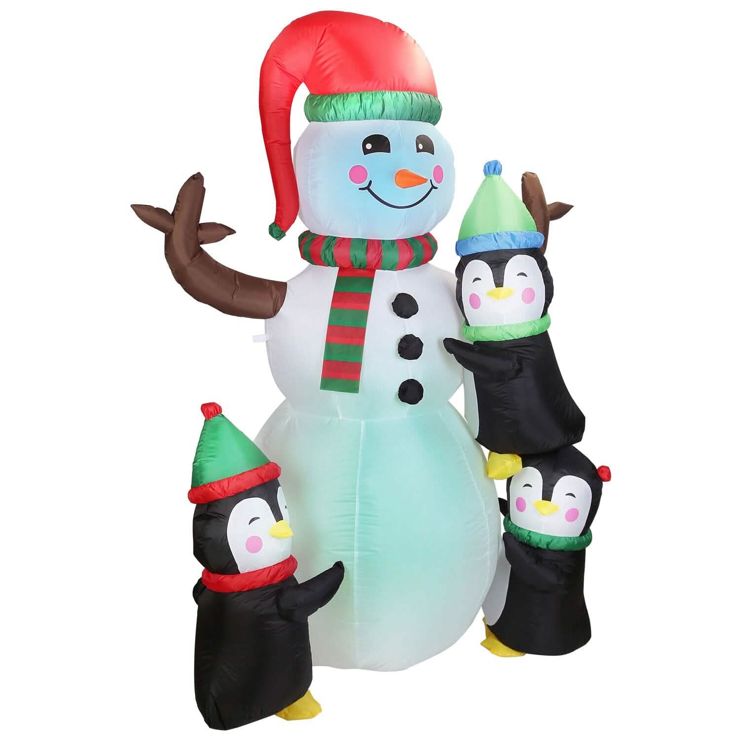 Bonhomme de neige et pingouin gonflables de 1,8 m avec soufflerie intégrée et lumières LED