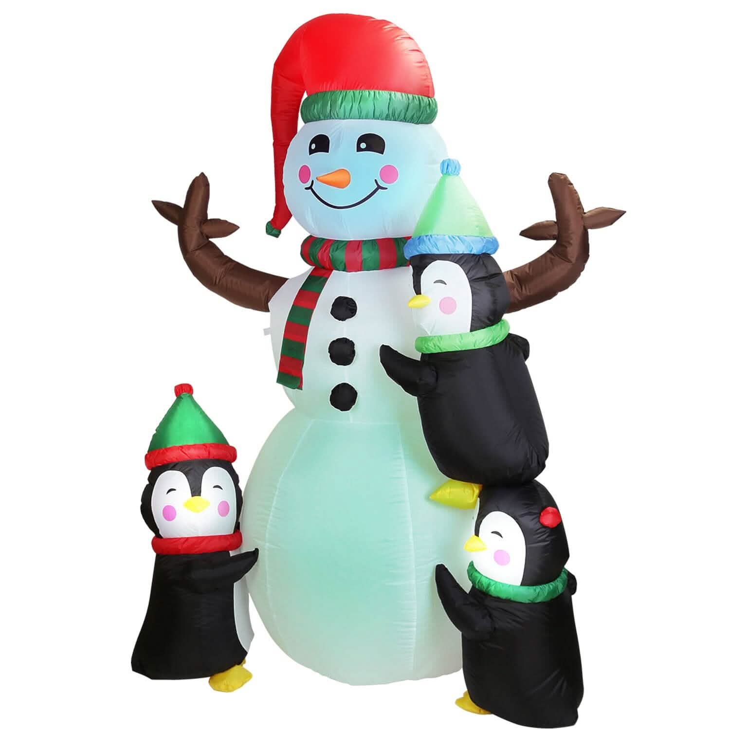 Bonhomme de neige et pingouin gonflables de 1,8 m avec soufflerie intégrée et lumières LED