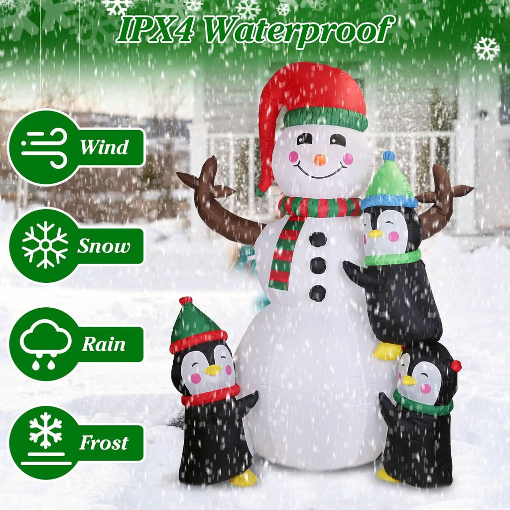 Bonhomme de neige et pingouin gonflables de 1,8 m avec soufflerie intégrée et lumières LED