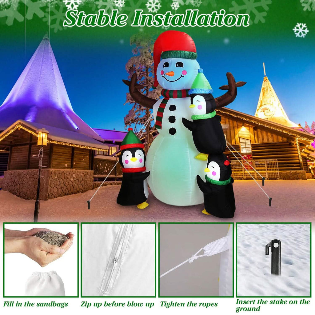 Bonhomme de neige et pingouin gonflables de 1,8 m avec soufflerie intégrée et lumières LED