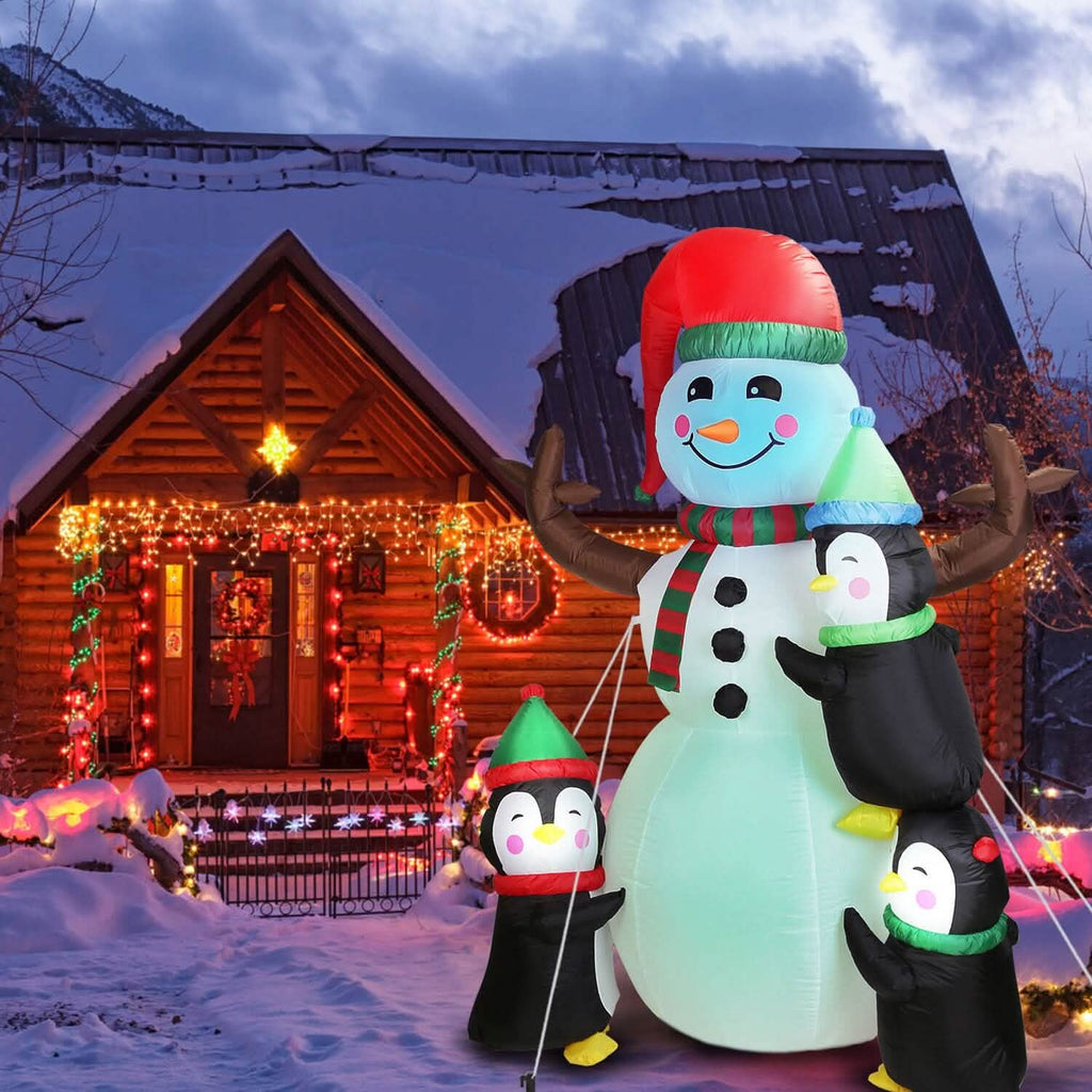 Bonhomme de neige et pingouin gonflables de 1,8 m avec soufflerie intégrée et lumières LED