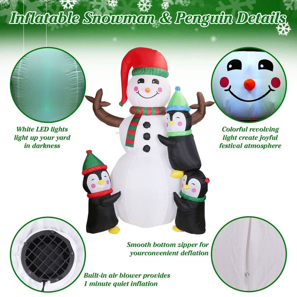 Bonhomme de neige et pingouin gonflables de 1,8 m avec soufflerie intégrée et lumières LED