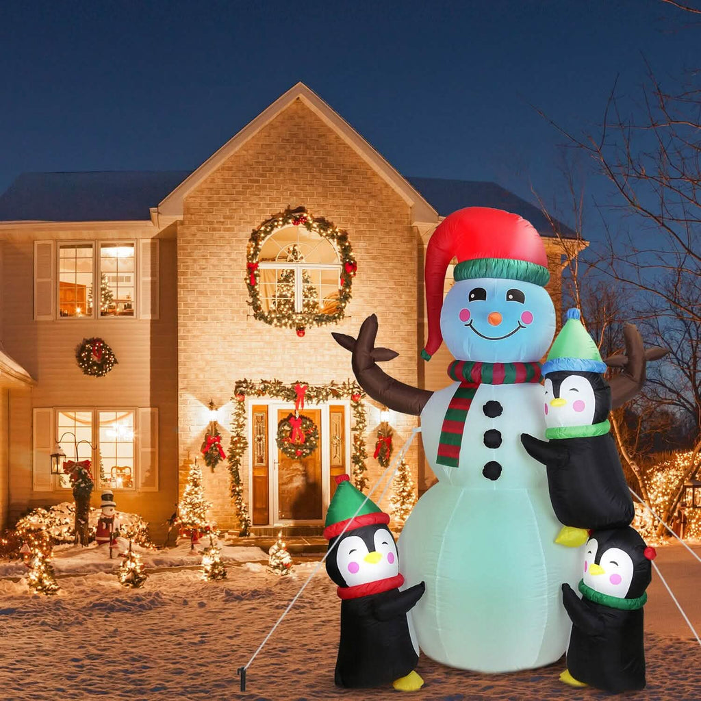 Bonhomme de neige et pingouin gonflables de 1,8 m avec soufflerie intégrée et lumières LED